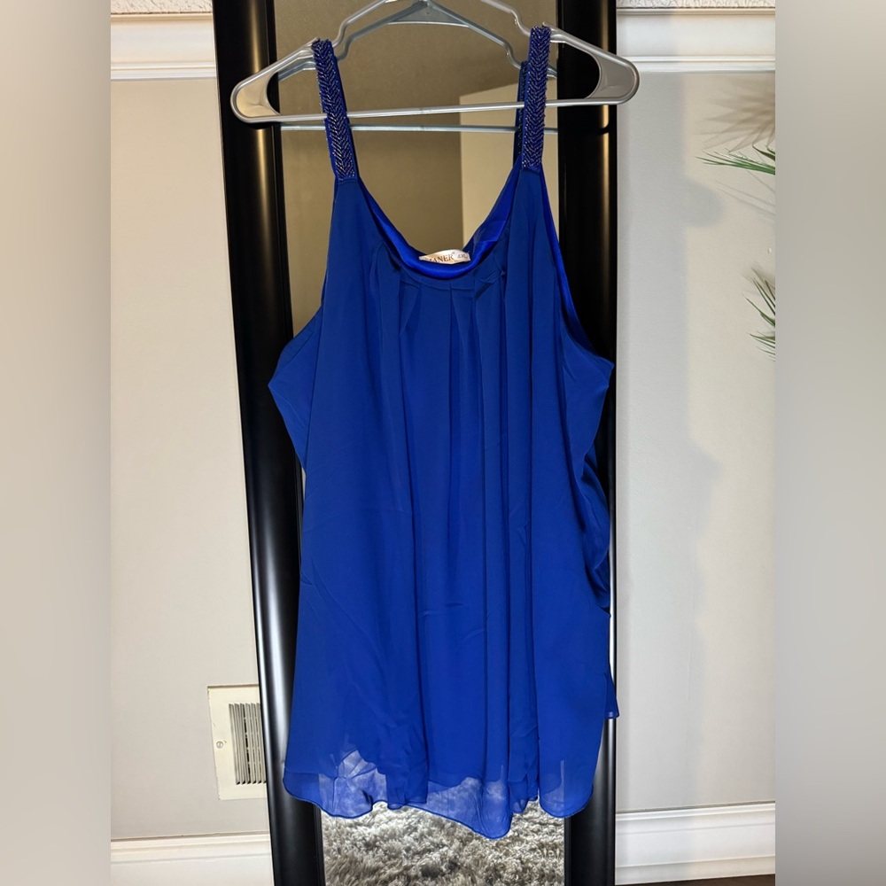 Plus Size Women's Flowy Tank with Beaded Strap Detail